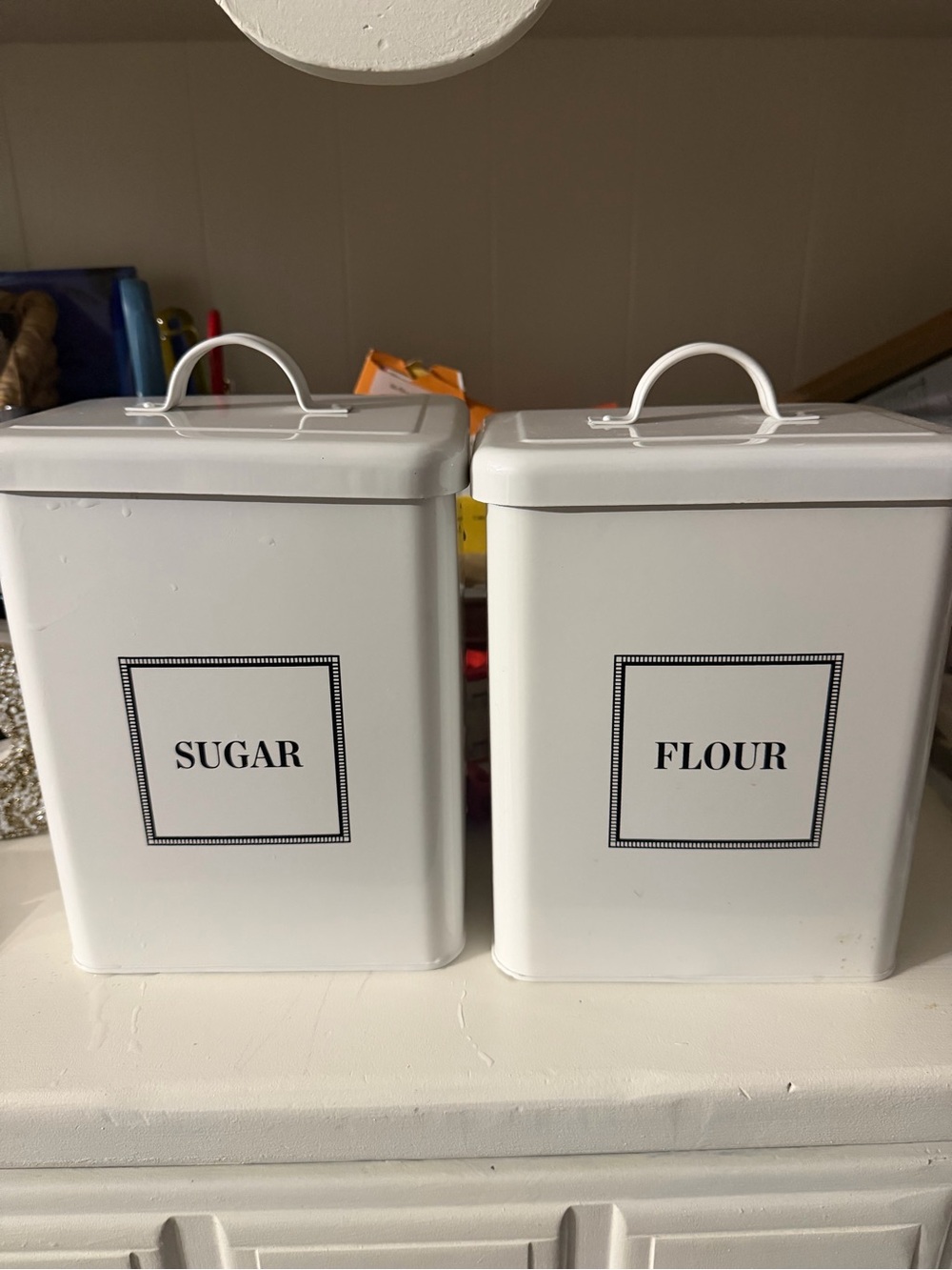 Macy's White Sugar & Flour Metal Canister Set - 2 Pieces
